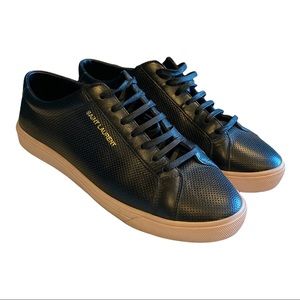 Saint Laurent Yves Court Classic Perforated Leather Sneakers Black size 39